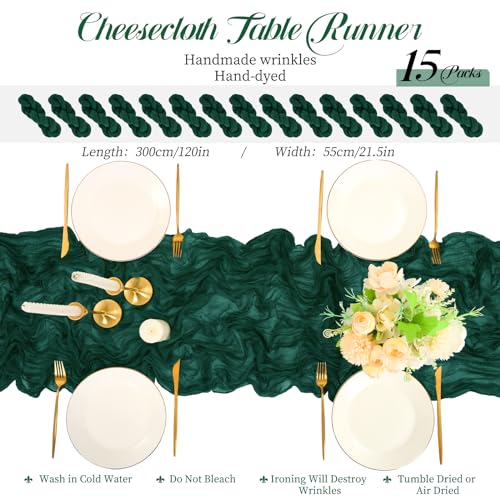 Chemin de table étamine vert émeraude 3m pour décoration table mariage bohème chic - 3