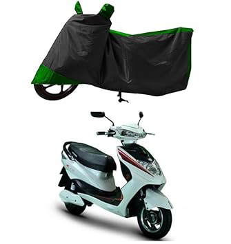 GROFATIK - Universal Two Wheeler Bike - Scooty Cover for Okinawa R30 Electric Scooter Cover with UV Protection, Water-Resistant & Dust Proof Premium 190T Fabric_(Green & Black_Stripe)
