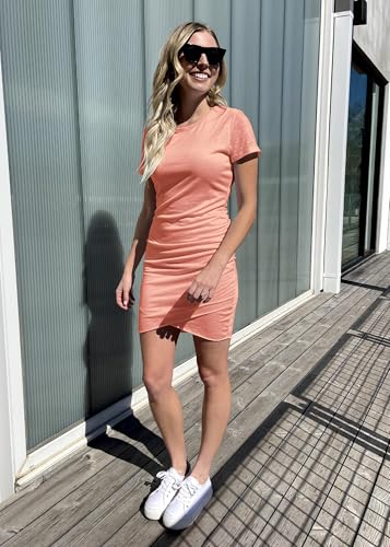 Image of BTFBM Women's Summer Dresses 2026 Casual Bodycon Mini Dress Short Sleeve Crew Neck Ruched Spring Beach Vacation Outfits