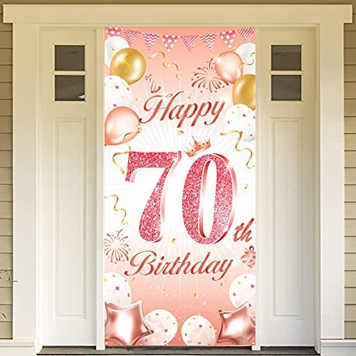 DPKOW Rose Gold 16th Birthday Party Decoration for Girl, Rose Gold 16th Birthday Banner for Backdrop Door Decoration,16th Birthday Background Banner for Garden Table Wall Decoration, 185 x 90cm Fabric