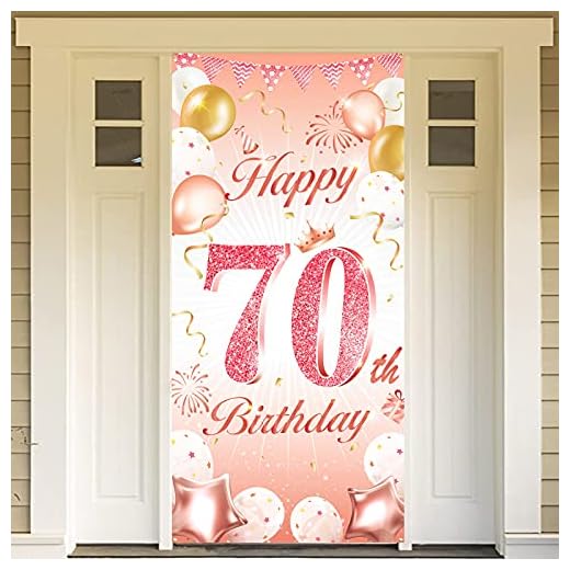 DPKOW Oro Rosa 70 Años Cumpleaños Decoración para Mujer, Oro Rosa Pancarta para Mujer 70 Cumpleaños Puerta Fondo Decoración, para Mujer 70 Años Cumpleaños Mesa Jardín Decoración, 185 x 90cm