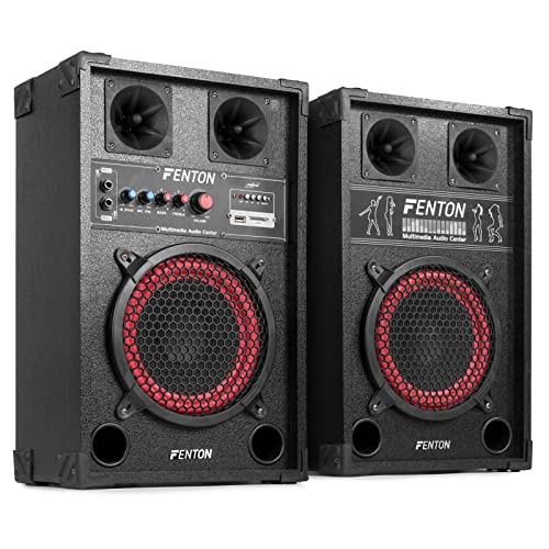 Fenton SPB-8, PA Party Lautsprecher Boxen Bluetooth, Aktiv DJ Boxen Set, 400 Watt 8 Zoll, USB Port und SD Slot, PA Anlage, DJ Equipment, Lautsprecherset Schwarz Cover
