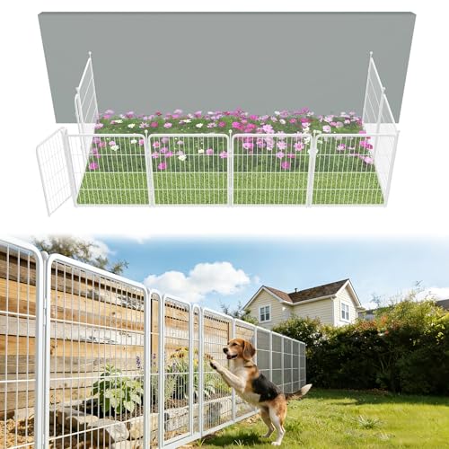 Image of FXW Garden Fence Outdoor for the Yard - 32in(H) x 18.2ft(L) Heavy Duty Metal Animal Barrier for Dog, No Dig Decorative Dog Fence, 8 Panels, White