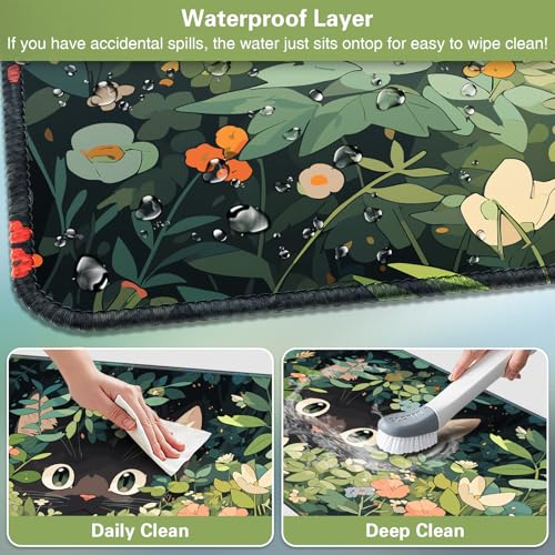 Abetcabe Gaming Mauspad XXL, Mousepad 900 x 400mm, Cute Katze Mauspad groß Vernähte Kanten WassXerdicht Anti-Rutsch für PC, Laptop, Maus und Tastatur