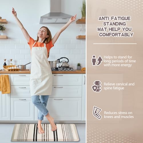 Image of 7 /8 inchs Thick Kitchen Floor Mat, Nordic Style Design Memory Foam Anti Fatigue Mat, Anti Slip Foot Standing Comfort Mat - Cushion, Waterproof Decor (Yellow Linen Plaid, 17.3 inch x 39 inch -0.87 inch)