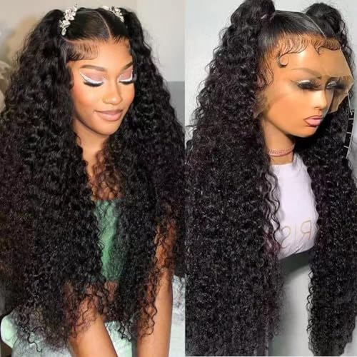 Gaozhao 30 Inch Water Wave Lace Front Wigs Human Hair Pre Plucked 13x6 Deep Part HD Lace Frontal Wig 200 Density Curly Human Hair Wig for Women