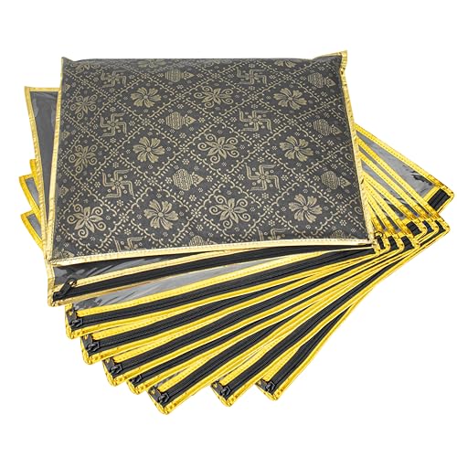 LAXIS Non-Woven Single Saree Bags Transparent Saree Covers with Zip, Saree Covers for Storage, Wardrobe Organizer Saree Bags/Saree Covers Size-36x42x2 CM (Golden Black, Pack of 20) (B0D8WCYT9M) Amazon Price History, Amazon Price Tracker