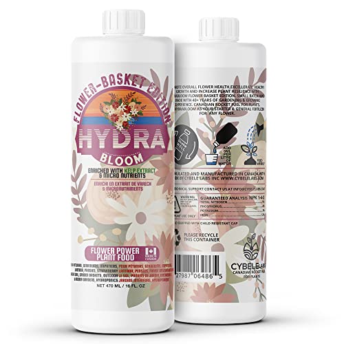 Hydrabloom Flower Basket Liquid Plant Fertilizer With Kelp Extract & Micronutrients - All Purpose Nutrient Plant Food For Flowers, Hanging Garden Baskets, Strawberries, Cut Indoor And Outdoor Blooms - Use In Soil, Hydroponic, Aeroponic, Aero, Air Grow Systems - 16 Oz. #TOP1