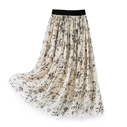 Jupe longue en soie de mûrier jupes d'été taille haute imprimé abricot 48 - 2