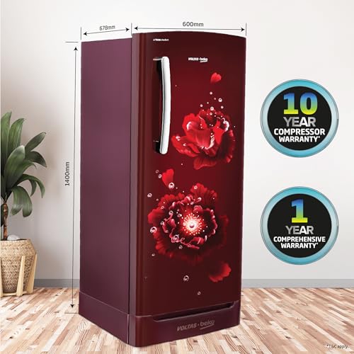 Image of Voltas Beko 'A TATA product' 183 L 4 star Made-In-India Direct Cool Refrigerator with Base Drawer (RDC215B / W0FWE0M0B00GO, Fairy Flower Wine)