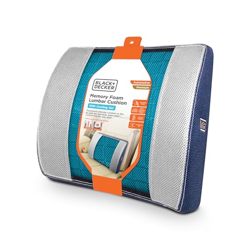 BLACK+DECKER Cooling Gel Lumbar Memory Foam Cushion – Ergonomic Back Support Travel Pillow with Ventilated Mesh, Adjustable Strap, Slow Rebound Memory Foam, Washable Cover - image 1
