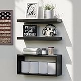 RICHER HOUSE Black Floating Shelves Set of 3, Modern Bathroom Shelves Wall Mounted Shelves for Wall Decor, Over Toilet Black Wall Shelves for Bathroom Bedroom, Living Room, Kitchen