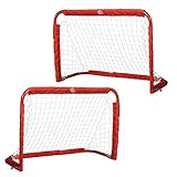 HOMCOM Fußballtore, Fußballnetz, 2er Set Minitore, Faltbar, Stahl(Q195), Tetrolon, Rot, 90 x 36 x 60 cm