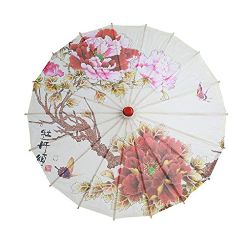 ErYao Chinese Umbrella Parasol Japanese Asian Silk Umbrella Chinese Silk Cloth Umbrella Classical Style Umbrella Oil Paper Umbrella (A)