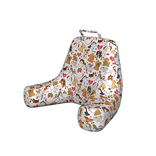 Ambesonne Dog Lover Reading Pillow Cover, Cartoon Canines Bullterrier Doberman Husky Spaniel Love Theme Funny Characters, Unstuffed Printed Bed Rest Case from Soft Fabric, XL Size, Multicolor