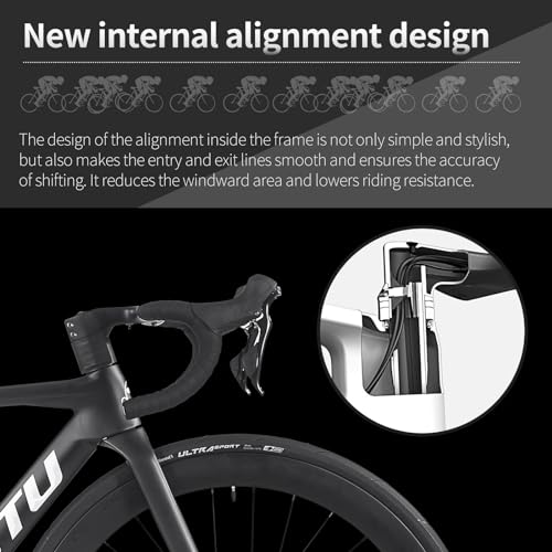 KOOTU Full Carbon Road Bike, T800 Carbon Fiber Frame Lightweight Racing Bicycle with 105 R7000 22 Speed Groupset and Wire-Pull Disc Brake for Adult