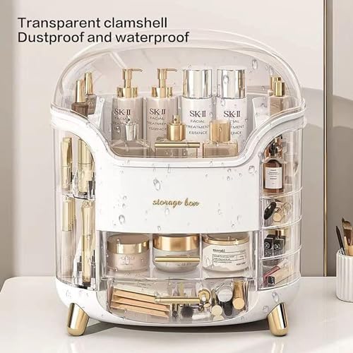 Image of YAGVIZ Makeup Organiser Storage Box for Countertop Cosmetics, Dustproof Cosmetic Storage Box, Skincare and Beauty Case with Clear Lid Display for Easy Visibility and Drawers for Vanity, Dresser