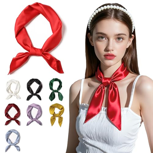 SHUBEIEUMI Seidentuch Damen, Seidenkopftuch, Einfarbiger Weicher Seidentuch, Halstuch Größe 70 cm x 70 cm, Damen Tuch Schal (Rot)