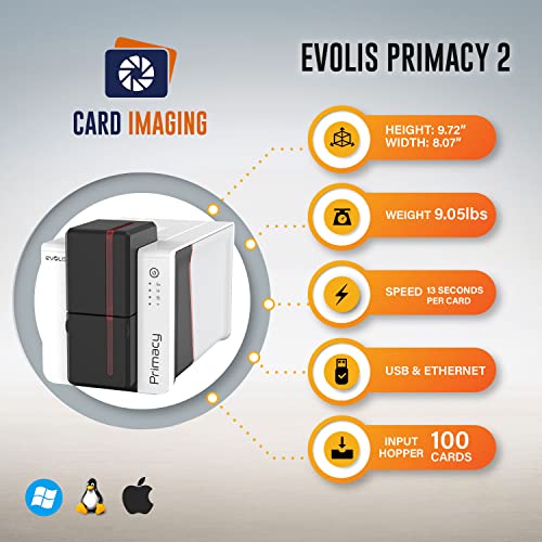 Evolis Primacy 2 Dual Sided Id Card Printer & Supplies Bundle Badge Machine (Pm2-0025-A) #TOP1