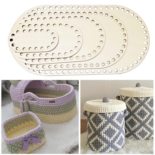 Image of 5 PCS Wooden Base Oval Crochet Knitting Basket Shaper for DIY Craft Making Supplies