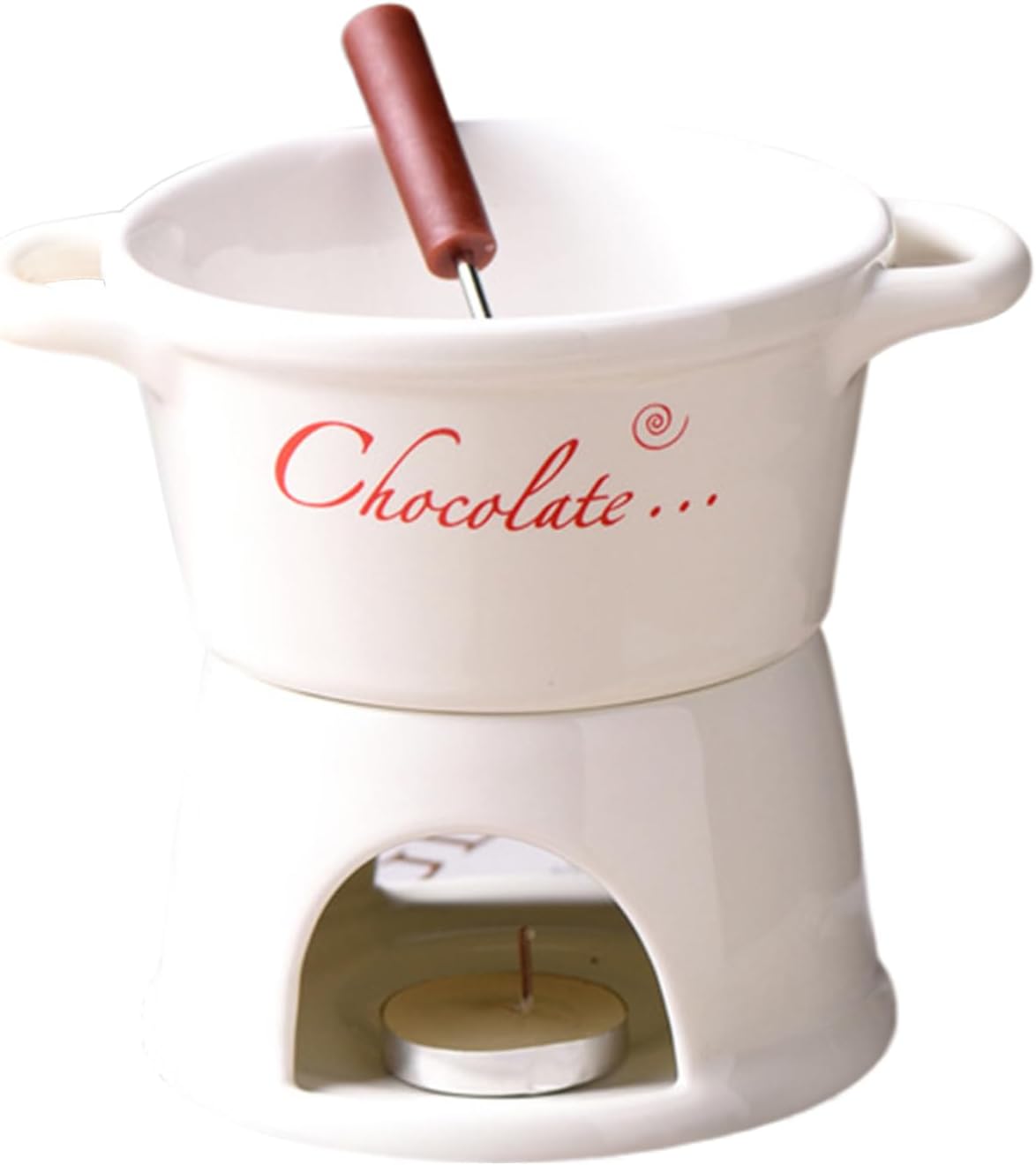 Ceramic Fondue Cup - Melting Pot With Fork | Cute Handmade Cheese Melter Cup Mug For Date Night Birthday Wedding Appetizer Dessert Cheese Candy Bread Couples Family