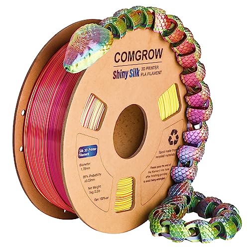 Image of Comgrow Tri-Colors Silk PLA 3D Printer Filament, Rainbow PLA Filament 1.75mm, Dimensional Accuracy + /- 0.02 mm, 1KG Spool, Coextrusion 3D Filament with Shiny Silk Red-Blue-Yellow