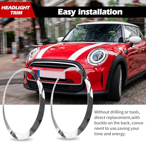Scheinwerfer-Zierring Auto Kompatibel mit 2014–2021 Mini Cooper F55 F56 F57, Chrome Scheinwerferzierring Ersatz, OEM 51137300631 | 51137300632 | 51712355791 | 51712355798 (Silber)