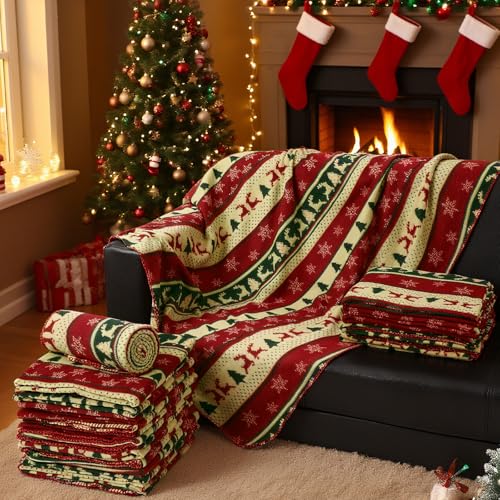 Preboun 24 Pack Bulk Christmas Soft Fleece Blankets 50 x 60 Inch Bulk Warm Lightweight Fleece Throw Blankets for Pet Bed Sofa Couch Office Wedding Gifts Travel (Chic Design)