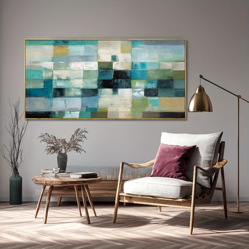 Tableau abstrait sur toile moderne 35x65cm vert et bleu - 2