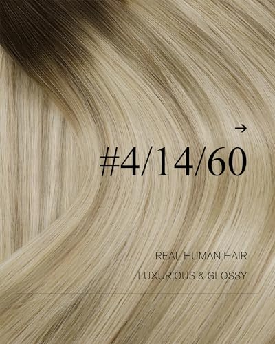 Image of YoungSee Sew in Extensions Real Human Hair 22Inch Weft Hair Extensions, Ombre Dark Brown Roots to Gold Blond Mix Platinum Blonde, Double Weft Hair Extensions Human Hair for Long Hair 100G