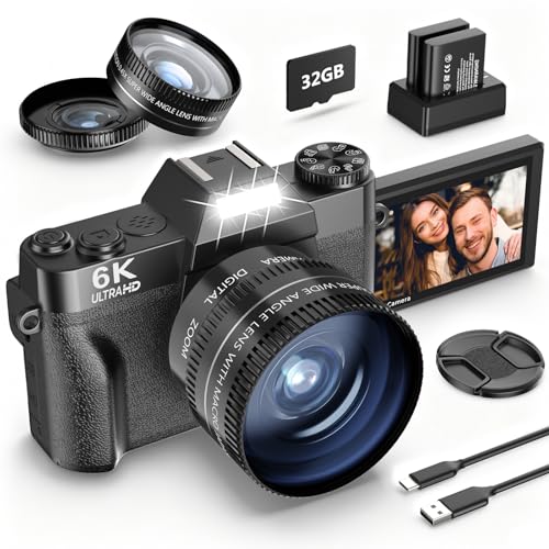 4K 56MP fW^J ʐ^Bep NIKICAM VlogJ YouTubep 180°tbvXN[ WiFi 16{fW^Y[ 52mmY obe[2 32GB Micro SDJ[h(ubN)