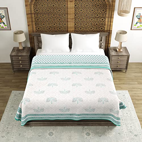 Image of BLOCKS OF INDIA 100% Cotton Dohar King Size Reversible Hand Block Printed Malmal Summer Dohar /Blanket (Color 6)