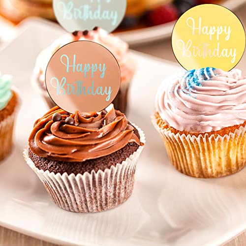 60 Pcs Acrylic Cupcake Toppers Mirror Acrylic Cake Toppers Happy Birthday Cake Toppers Round Birthday Engraved Topper Charms Hexagon Acrylic Cake Disc For Diy Cupcake Decoration #TOP4