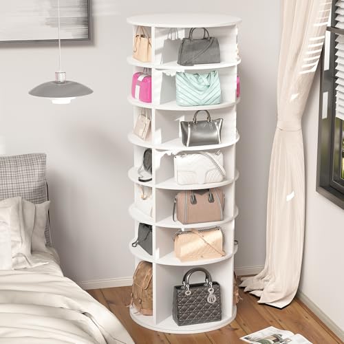 Image of Multi Layer Cylindrical Rotating Shoe Rack Tower,Free Standing 360 Spinning Storage Organizer,Can Store Approximately 30 Pairs of Shoes,Space-Saving Design (7-Tier-1)
