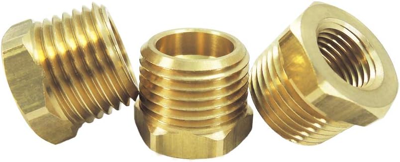 Nigo Valve Industrial Co. Brass Pipe Fitting, Hex Bushing, Nominal Pipe Size: 1/2" NPT Male x 1/4" NPT Female (Pack of 3)