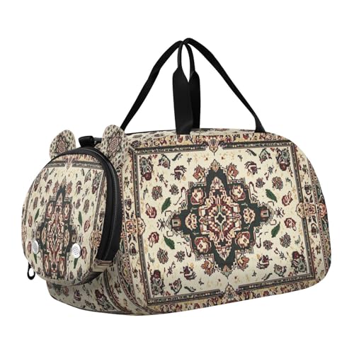 YETTASBIN Sport Travel Duffel Bag for Girls Boys, Vintage Texture Large Waterproof Weekender Overnight Bag, Detachable Shoulder Strap Gym Bag with Shoe Compartment & Wet Pocket