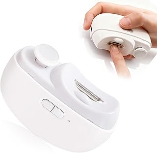 Electric Nail Clipper, 2 in 1 Electric Nail Clippers for Seniors and Adults, Baby Easy Clip Nail Clippers with Polishing, Light & Storage, Smart Nail Clipper 2-Speed for Fingernail & Toenail (White)