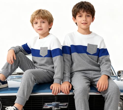Image of Kid Toddler Boy Clothes Color Block Sweatshirt and Casual Pants 2Pcs Boys Fall Winter Outfits 1-5T