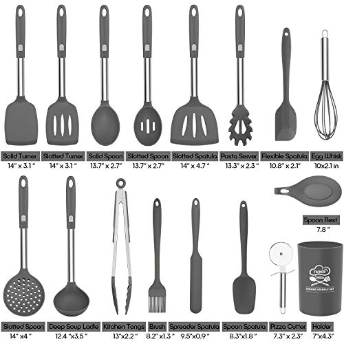 Silicone Cooking Utensil Set, Taiker Kitchen Cooking Utensils Set, Non-stick & Heat Resistant Silicone Cookware, BPA Free Non-Toxic Cooking Utensils, Kitchen Tools (Gray) - Thumbnail 5