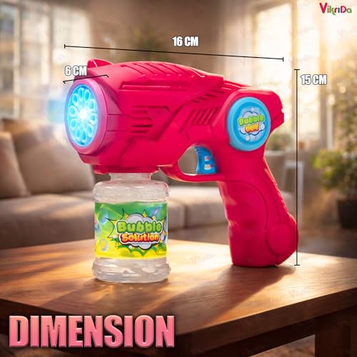 Image of VikriDA VikriDA Bubble Gun Machine for Kids 4-8 | Automatic Bubble Blasters with Refill Solution Bottles | Outdoor Summer Toy for Parties & Play - Pink