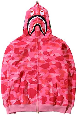 MINIDORA Boy's Fashion Camo Hoodie Full Zip Sweatshirts Streetwear Jacket for Youth Rose Red Large
