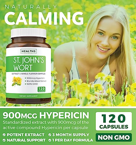 Save $4 (11% Off) - Mood Boost & Balance Bundle - St. John's Wort (Non-Gmo) With Powerful 900Mcg Hypericin Extract (120 Capsules) & Thyroid Support With Iodine For Energy Improvement (120 Capsules) #TOP3