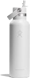 Hydro Flask – Standard Flex Straw Cap 621 ml (21 oz) Bottle – Stainless Steel, Leakproof, Cupholder Compatible – Insulated Cold 24 Hrs – White - 1