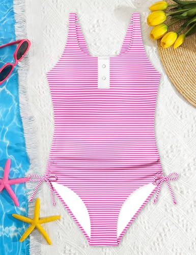 Image of Girl Swimsuit One Piece Cutout Ruched Bathing Suit for Girls Color Block Adjustable Straps Pad Swimwear 9-18y