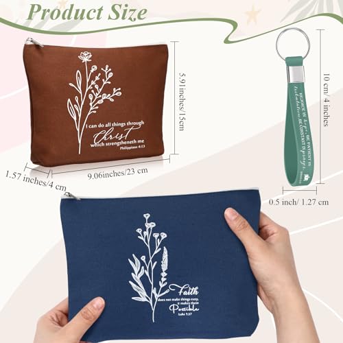 Fumete 40pcs Grandparent Day Gift for Church Women Inspirational Bible Keychains and Boho Canvas Makeup Bags Religious Gifts for Church Sunday School Teacher Mom (Boho Color)2