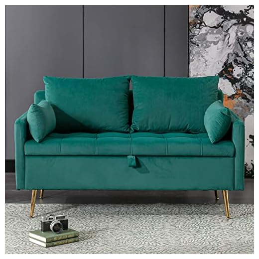 DM Furniture Mini Loveseat with Storage, Modern 53" Button Tufted Tiny Sofa Couches for Living Room/Bedroom/Office/End of Bed, Velvet Fabric, Peacock Green