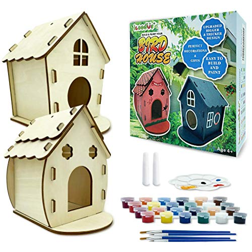 2-Pack Bigger Thicker DIY Wooden Birdhouse Kits for Kids to Build and Paint for Outdoors Backyard, Includes Paints, Brushes, Gardening Arts for Kids Girls Boys Ages 3+ Year Old