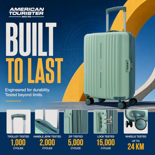 Image of American Tourister Cleva S | Cabin Trolley Bag (55 cm) | 360 8 Wheel Travel Luggage | 2 Compartments | Hard Luggage Polypropylene Suitcase | Mounted TSA Lock | 3 Years Warranty | Mint Green & Green