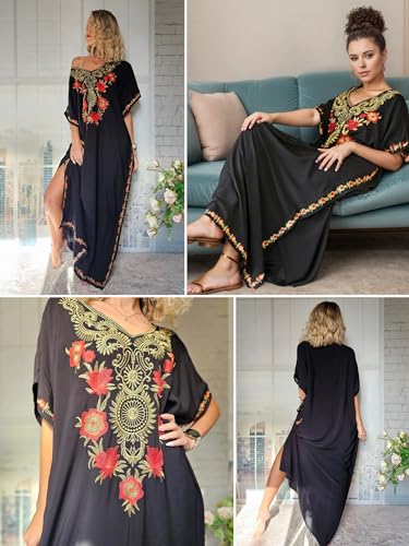 Moroccan Kaftan Dresses for Women Plus Size Caftans Loungewear Embroidered Beach Kaftan Cover up mumu House Dress3