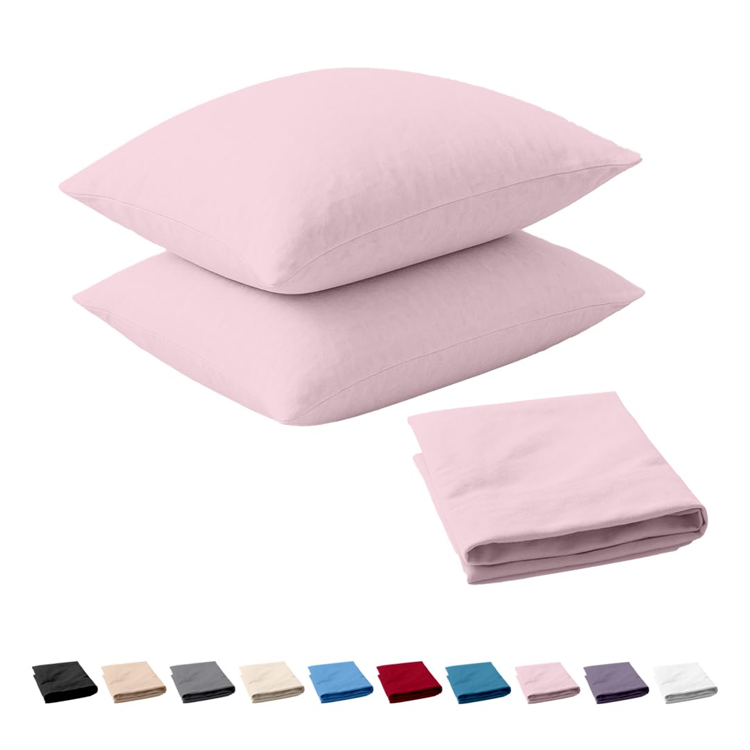 Egypto Pink 100% Brushed Cotton Thermal Flannelette Sheet Pillowcase Pair,